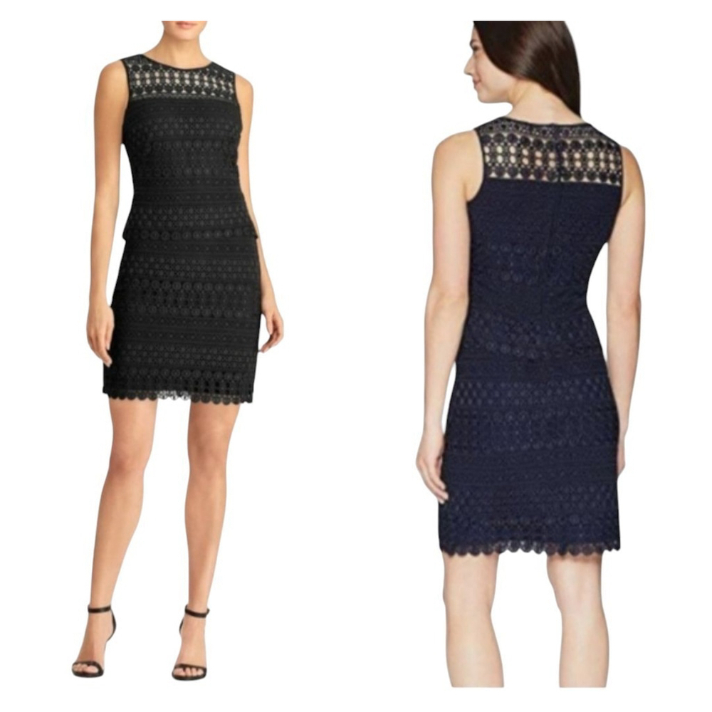 Lauren by Ralph Lauren Women's Sheer-Yoke Lace Dress Navy Size 8 Excellent Cond.